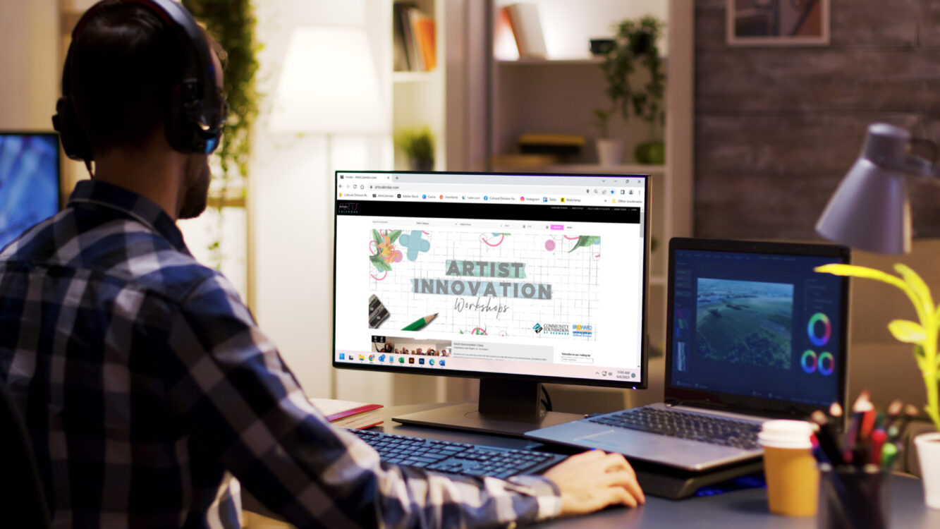 Workshop graphic showing on person's monitor