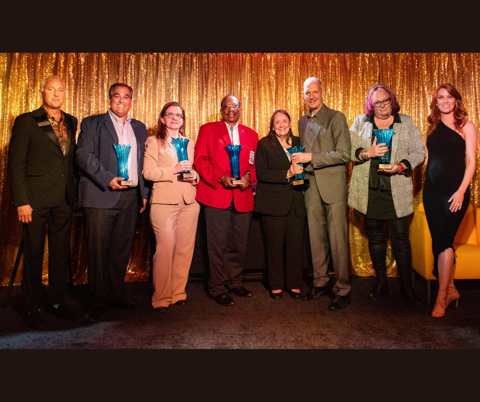 ArtServe CEO Jason Hughes with honorees Andrew Zullo; Jessica Swanson; LTC. Thaddeus Hamilton; Genia Duncan Ellis; Mark Budwig; and Jim Hammond; ArtServe Board Chair Molly Turner
