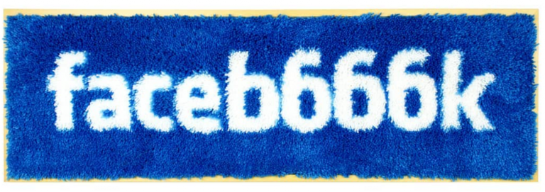 Kathryn Shinko’s Facebook logo sends a diabolical message in “The Blue Screen of Death.”