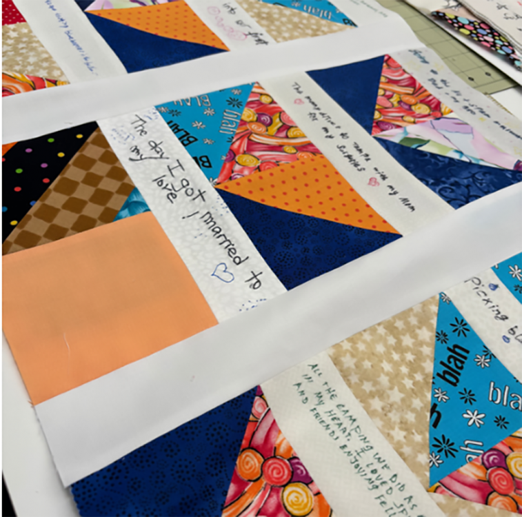 Artist Kristin Beck’s Memory Quilt put together from contributions from caregivers and relatives of people struggling with dementia. (Photo courtesy of Kristin Beck.)
