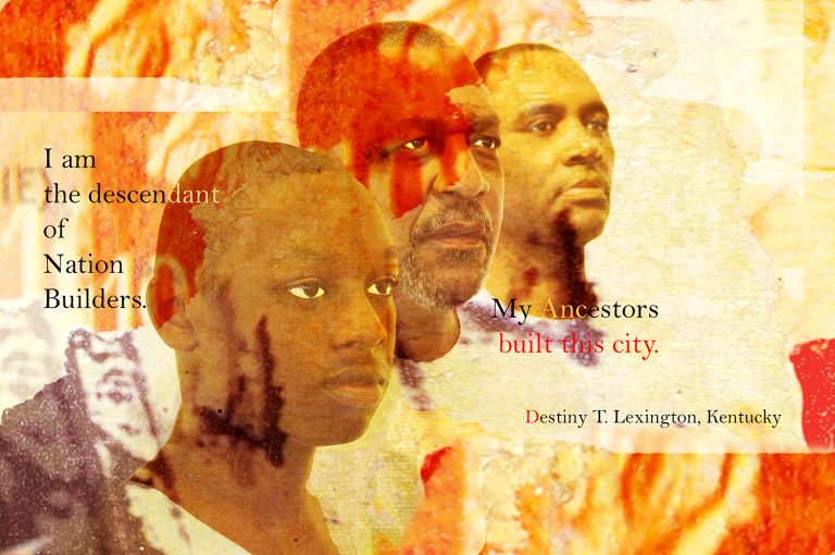 Destiny T., Lexington, Kentucky, featured in “The Three Hebrew Boys,” part of the “I Was Here” project. This powerful digital portrait presents three Black males across generations—boy, father, and elder, symbolizing lineage, resilience, and ancestral strength. (Photo courtesy of Marjorie Guyon)