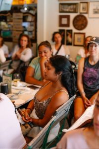 community listening to poetry