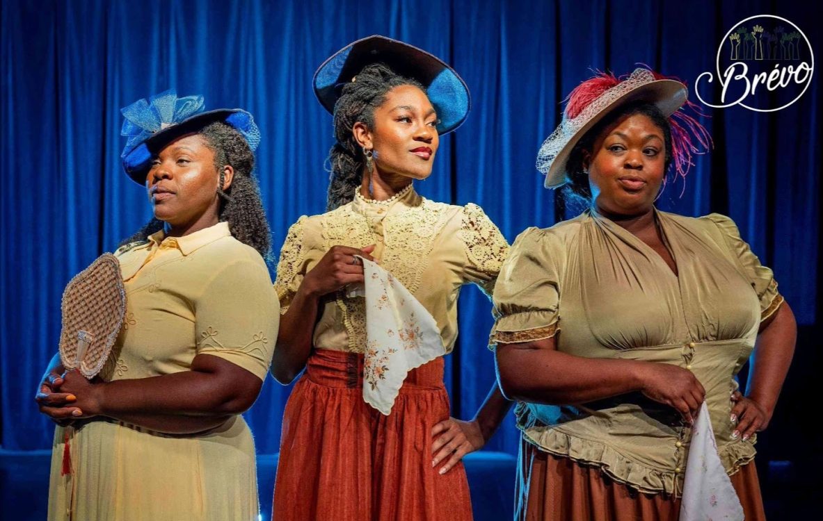 From left, Lashondra Hood, Krystan Blaire, and Samara Baptist as the church ladies in Brévo Theatre’s production, “The Color Purple_ The Musical,” which runs June 20 through June 28 (Photo by Trisha Rosales)