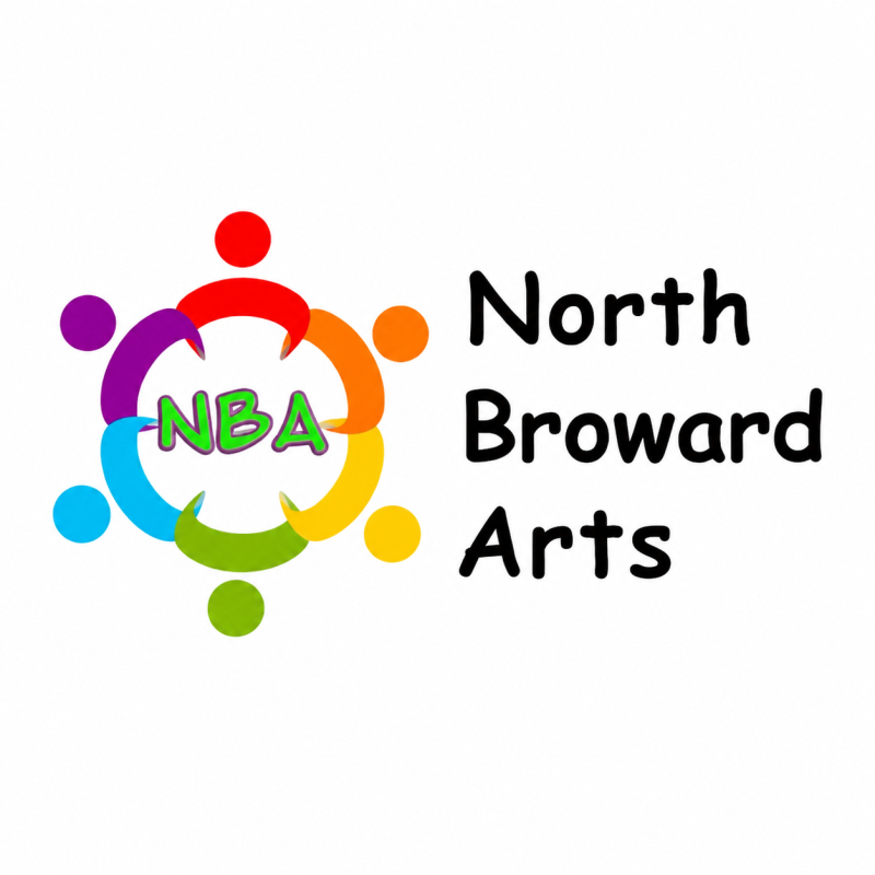 North Broward Arts logo with colorful human figures arranged in a circle around green NBA text